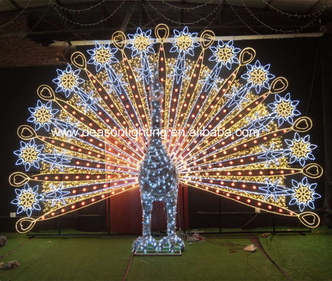 New Christmas Wedding Festival Outdoor Large Size 3D LED Sculptures Peacock Motif Light For Sale
